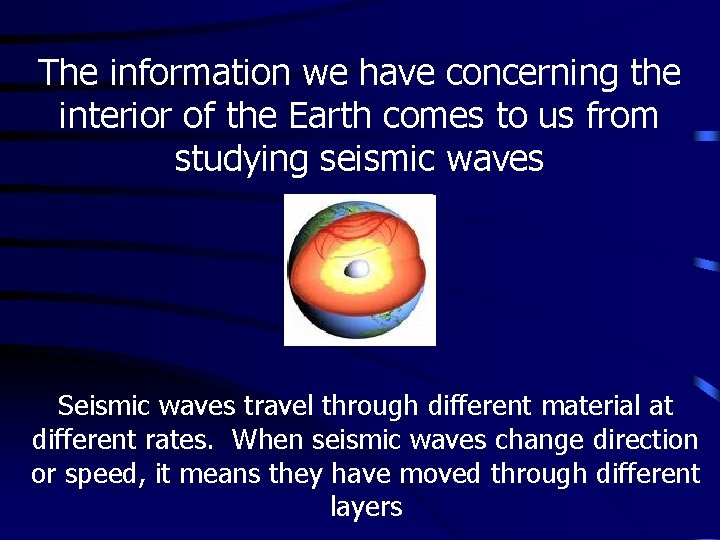 The information we have concerning the interior of the Earth comes to us from
