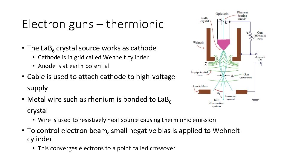 Electron guns – thermionic • The La. B 6 crystal source works as cathode