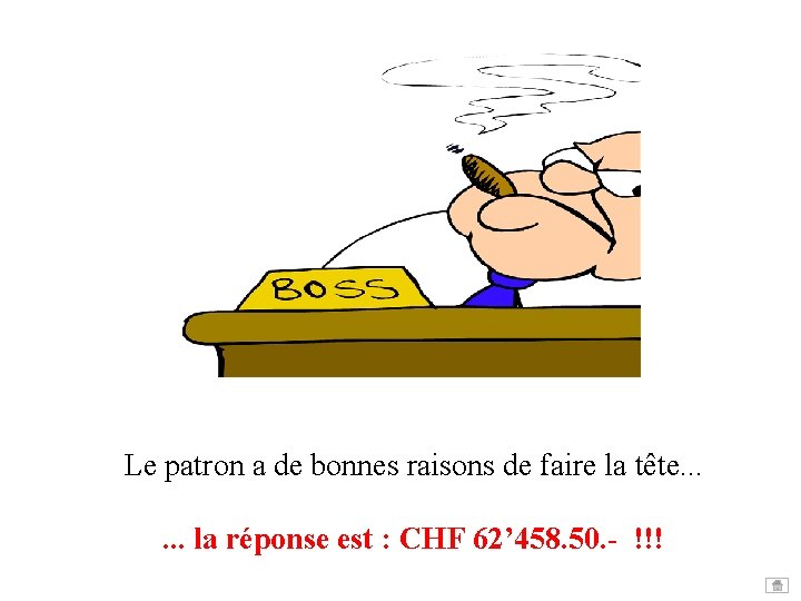 Le patron a de bonnes raisons de faire la tête. . . la réponse Le patron a de bonnes raisons de faire la tête. . . la réponse