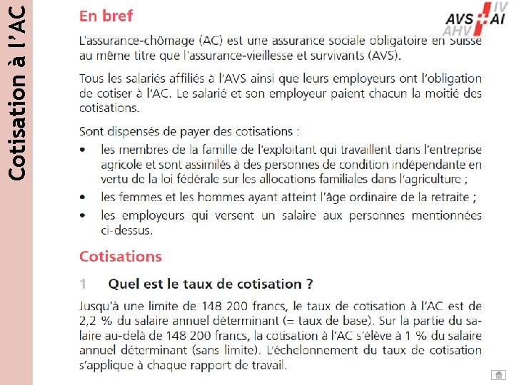Cotisation à l’AC Cotisation à l’AC