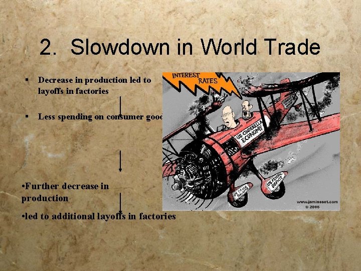 2. Slowdown in World Trade § Decrease in production led to layoffs in factories