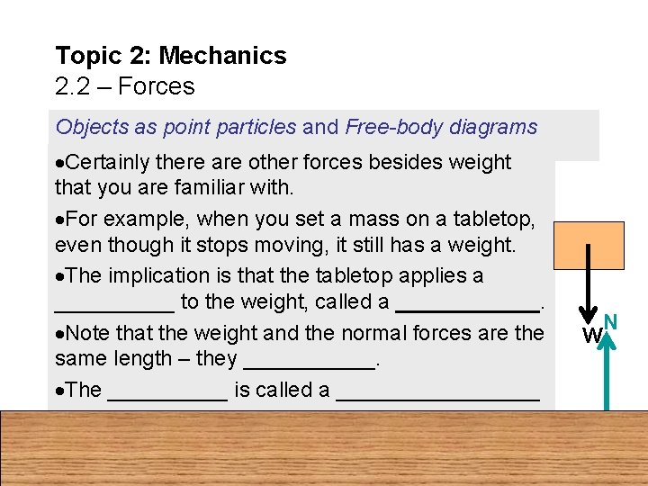 Topic 2: Mechanics 2. 2 – Forces Objects as point particles and Free-body diagrams