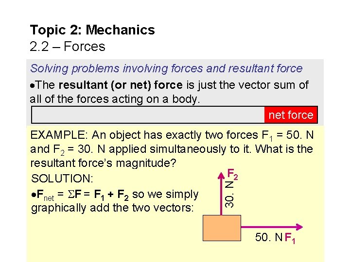 Topic 2: Mechanics 2. 2 – Forces Solving problems involving forces and resultant force