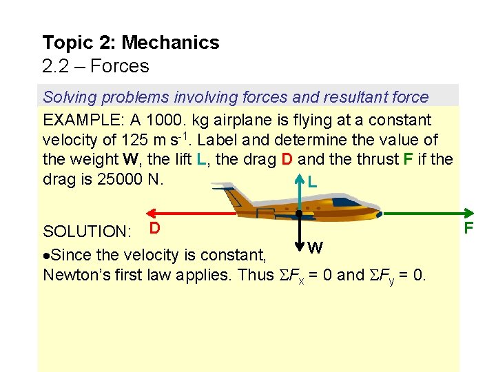 Topic 2: Mechanics 2. 2 – Forces Solving problems involving forces and resultant force