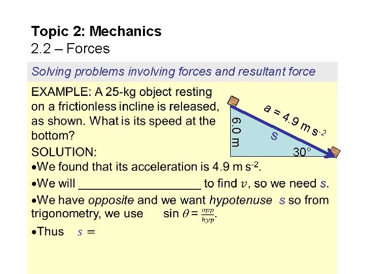 Topic 2: Mechanics 2. 2 – Forces Solving problems involving forces and resultant force