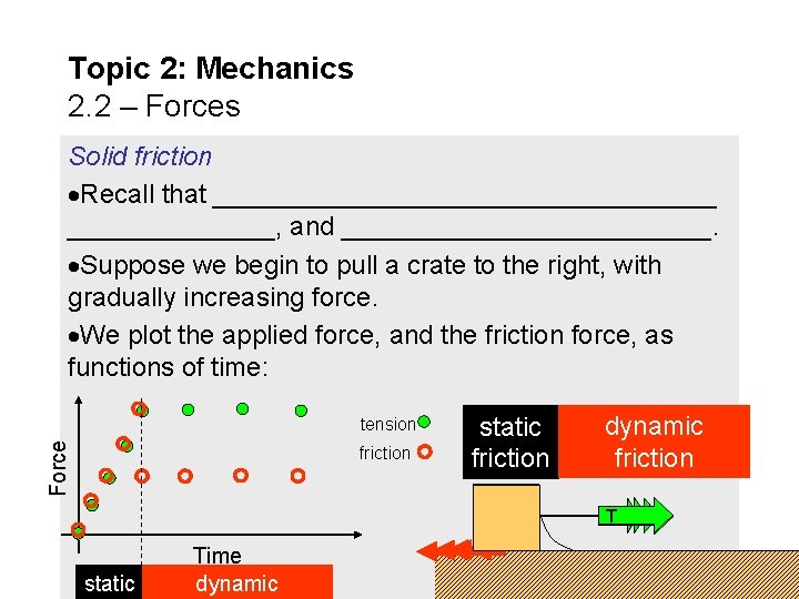 Topic 2: Mechanics 2. 2 – Forces Solid friction Recall that _________________, and _____________.