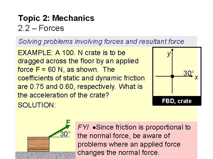 Topic 2: Mechanics 2. 2 – Forces Solving problems involving forces and resultant force