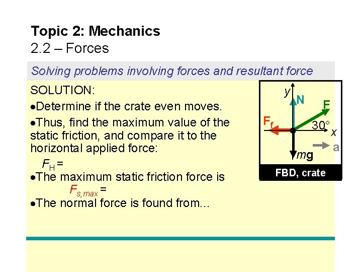 Topic 2: Mechanics 2. 2 – Forces Solving problems involving forces and resultant force