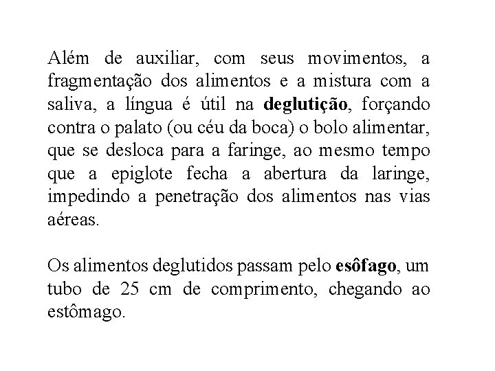Além de auxiliar, com seus movimentos, a fragmentação dos alimentos e a mistura com Além de auxiliar, com seus movimentos, a fragmentação dos alimentos e a mistura com