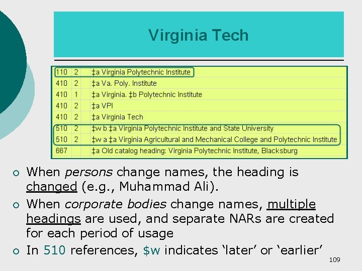 Virginia Tech ¡ ¡ ¡ When persons change names, the heading is changed (e.