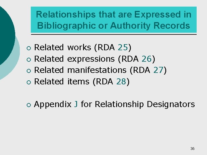 Relationships that are Expressed in Bibliographic or Authority Records ¡ Related ¡ Appendix J