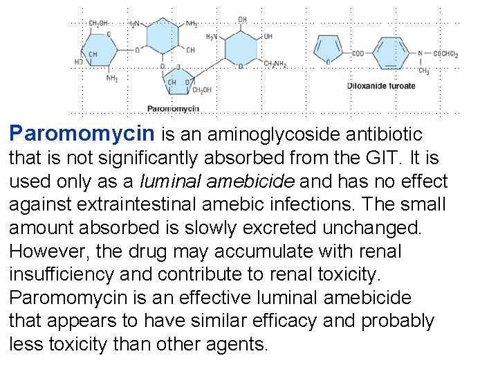 Paromomycin is an aminoglycoside antibiotic that is not significantly absorbed from the GIT. It