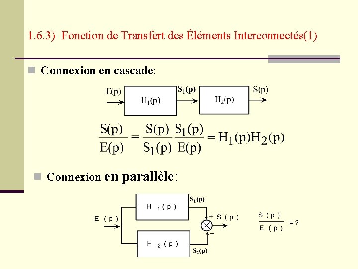 1. 6. 3) Fonction de Transfert des Éléments Interconnectés(1) Connexion en cascade: Connexion en