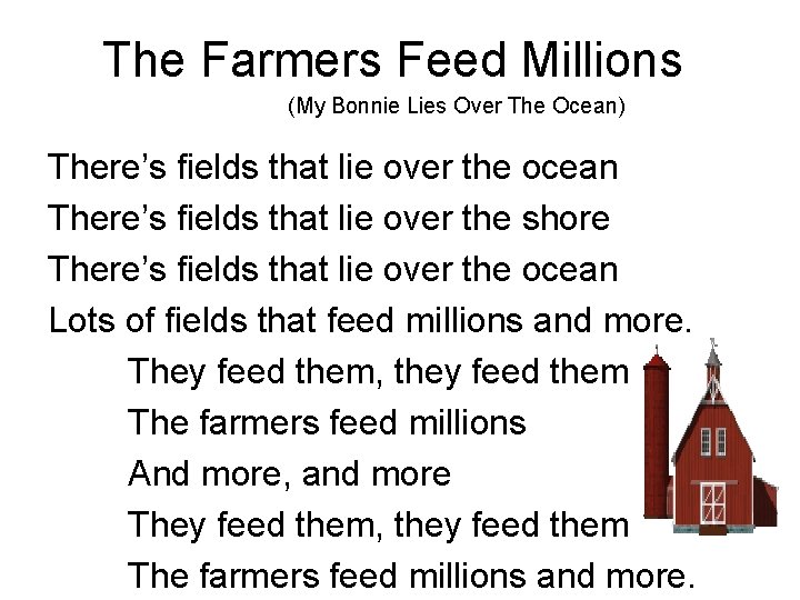 The Farmers Feed Millions (My Bonnie Lies Over The Ocean) There’s fields that lie
