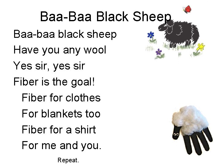 Baa-Baa Black Sheep Baa-baa black sheep Have you any wool Yes sir, yes sir
