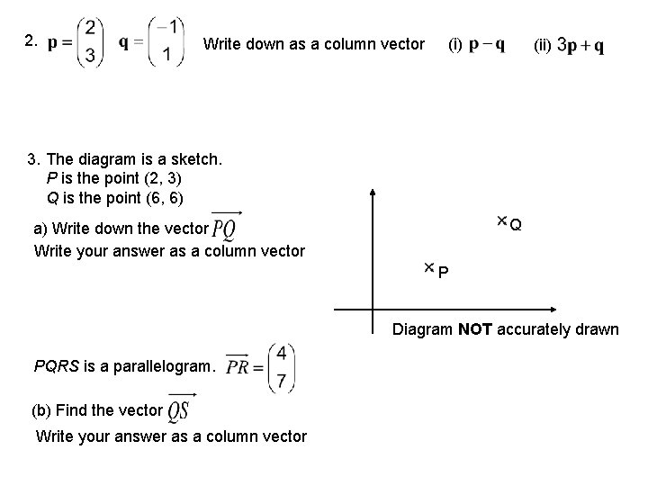 2. Write down as a column vector (i) (ii) 3. The diagram is a