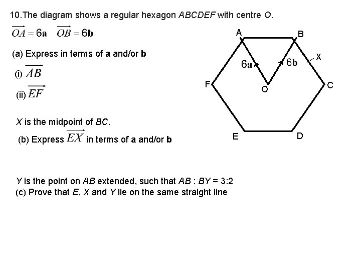 10. The diagram shows a regular hexagon ABCDEF with centre O. A B (a)