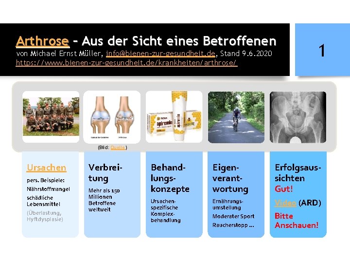 Arthrose – Aus der Sicht eines Betroffenen von Michael Ernst Müller, info@bienen-zur-gesundheit. de, Stand