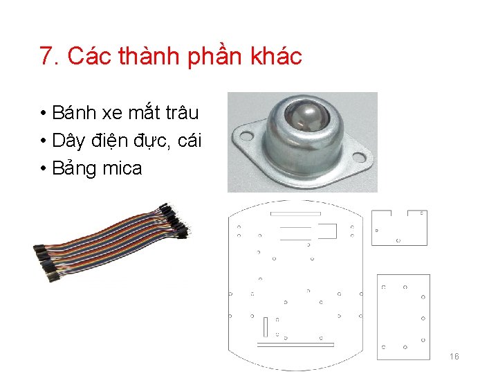 7. Các thành phần khác • Bánh xe mắt trâu • Dây điện đực, 7. Các thành phần khác • Bánh xe mắt trâu • Dây điện đực,