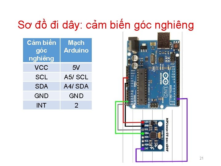 Sơ đồ đi dây: cảm biến góc nghiêng Cảm biến góc nghiêng VCC SCL Sơ đồ đi dây: cảm biến góc nghiêng Cảm biến góc nghiêng VCC SCL