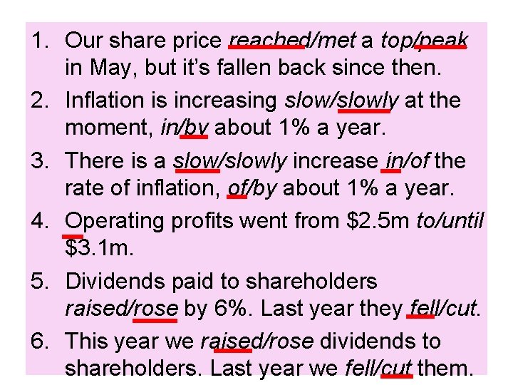 1. Our share price reached/met a top/peak in May, but it’s fallen back since