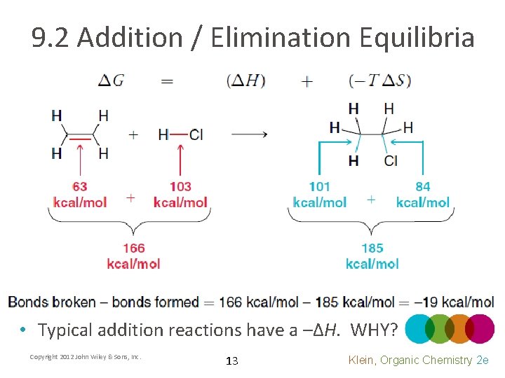 9. 2 Addition / Elimination Equilibria • Typical addition reactions have a –ΔH. WHY?