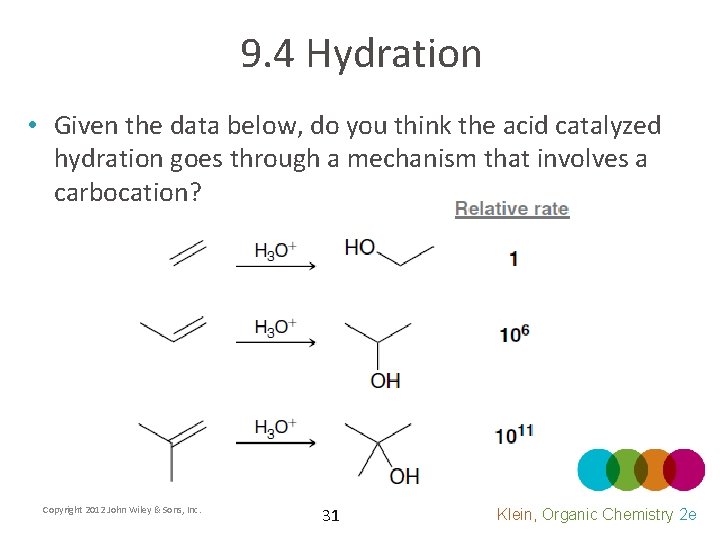 9. 4 Hydration • Given the data below, do you think the acid catalyzed