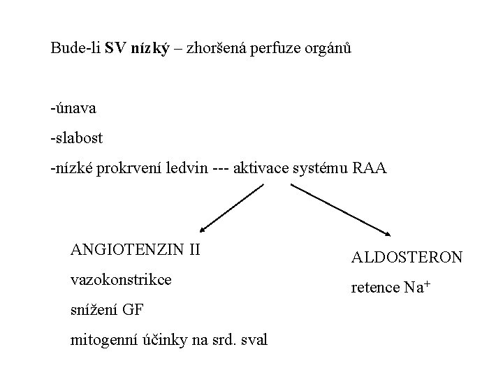 Bude-li SV nízký – zhoršená perfuze orgánů -únava -slabost -nízké prokrvení ledvin --- aktivace