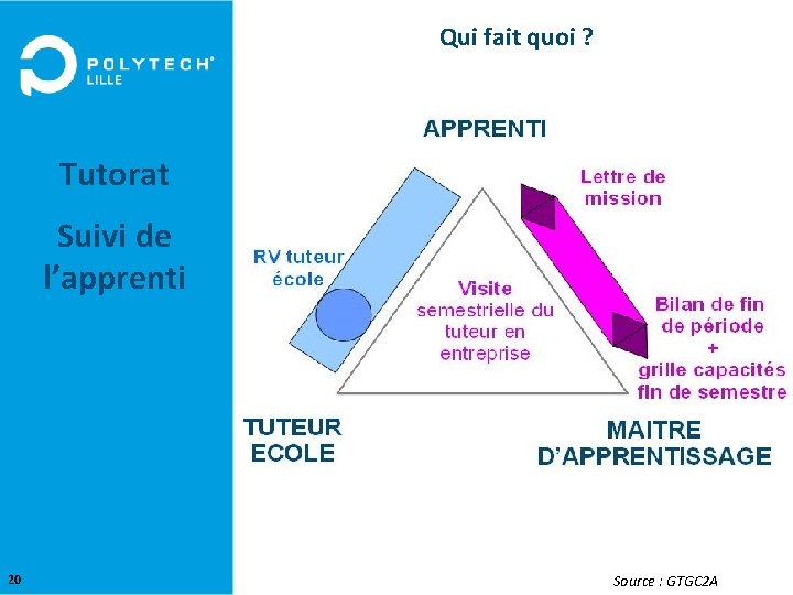 Qui fait quoi ? Tutorat Suivi de l’apprenti 20 Source : GTGC 2 A