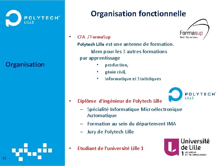 Organisation fonctionnelle • CFA / Forma. Sup Polytech Lille est une antenne de formation.