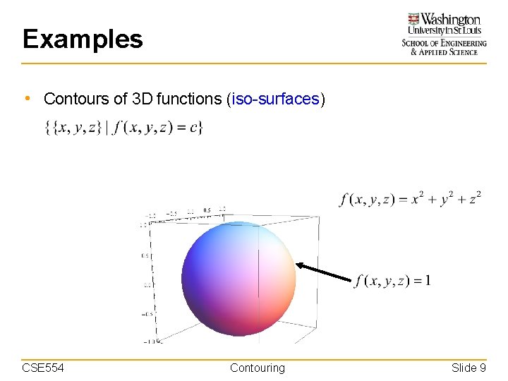 Examples • Contours of 3 D functions (iso-surfaces) CSE 554 Contouring Slide 9 