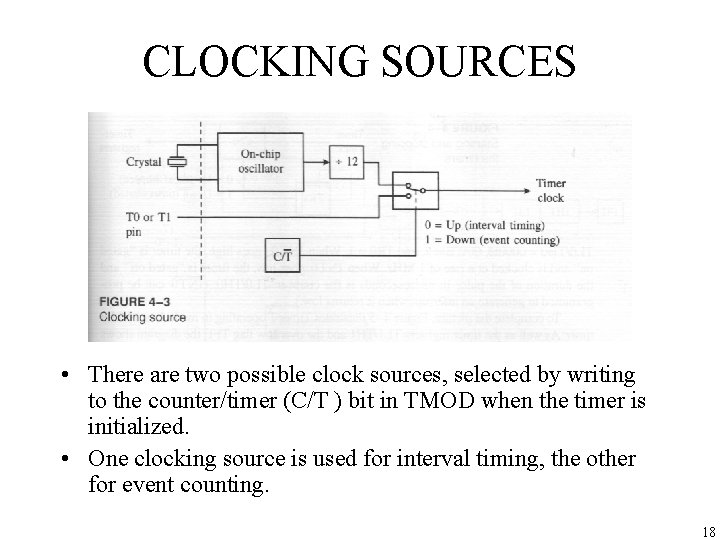 CLOCKING SOURCES • There are two possible clock sources, selected by writing to the