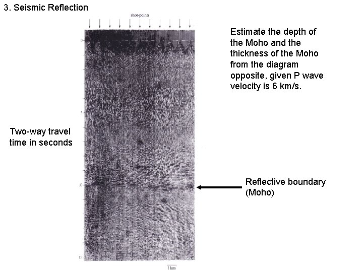 3. Seismic Reflection Estimate the depth of the Moho and the thickness of the