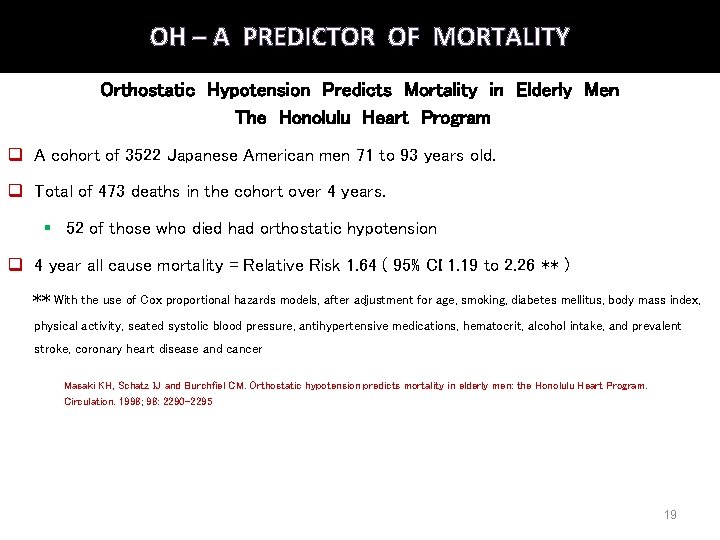 OH – A PREDICTOR OF MORTALITY Orthostatic Hypotension Predicts Mortality in Elderly Men The OH – A PREDICTOR OF MORTALITY Orthostatic Hypotension Predicts Mortality in Elderly Men The