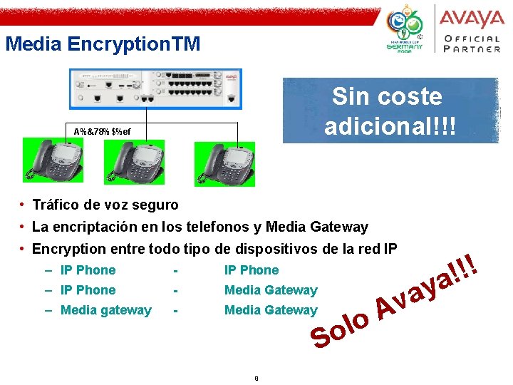 Media Encryption. TM Sin coste adicional!!! A%&78%$%ef • Tráfico de voz seguro • La