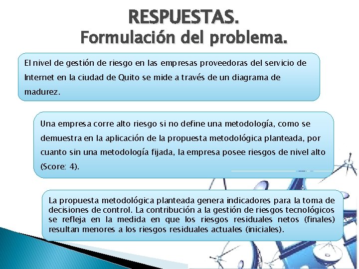 RESPUESTAS. Formulación del problema. El nivel de gestión de riesgo en las empresas proveedoras