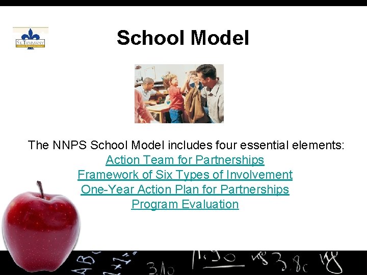 School Model The NNPS School Model includes four essential elements: Action Team for Partnerships