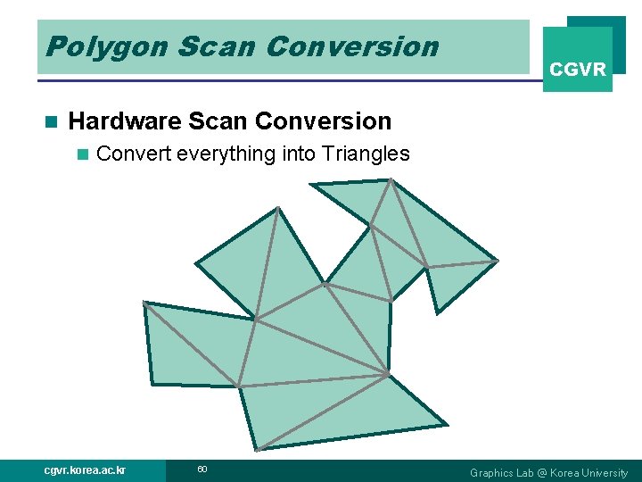 Polygon Scan Conversion n CGVR Hardware Scan Conversion n Convert everything into Triangles cgvr.