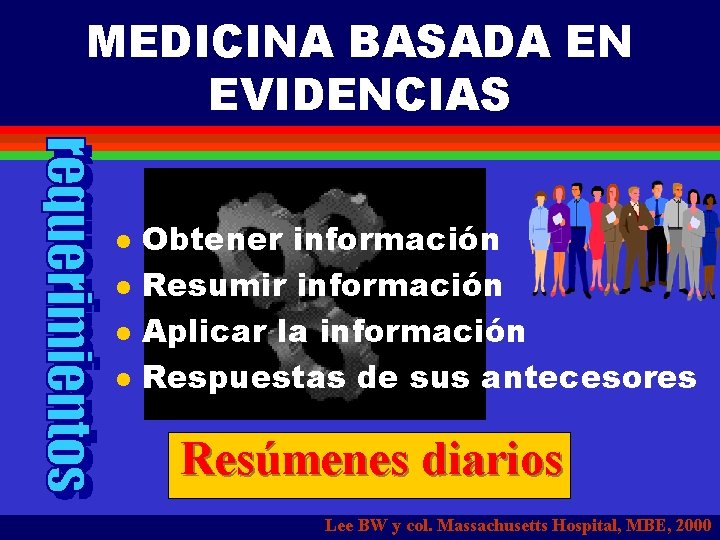 MEDICINA BASADA EN EVIDENCIAS l l Obtener información Resumir información Aplicar la información Respuestas