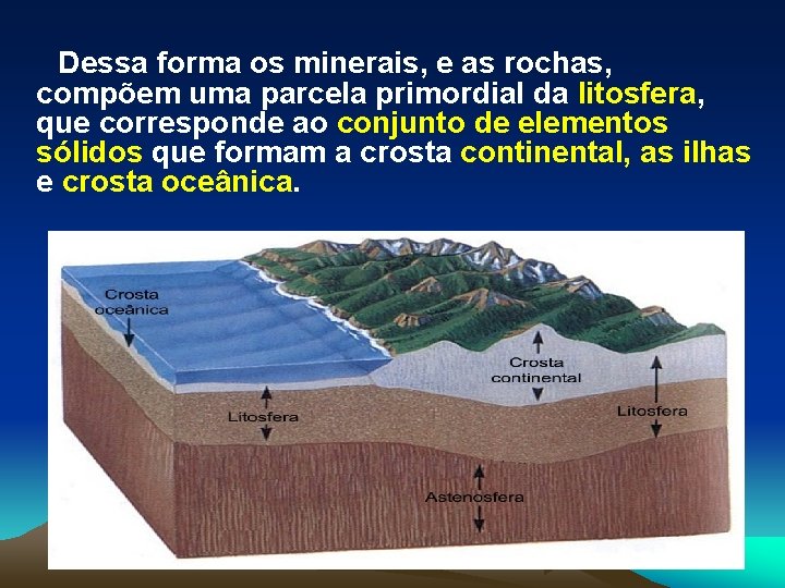 Dessa forma os minerais, e as rochas, compõem uma parcela primordial da litosfera, que
