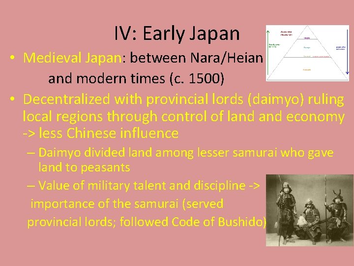 IV: Early Japan • Medieval Japan: between Nara/Heian and modern times (c. 1500) •