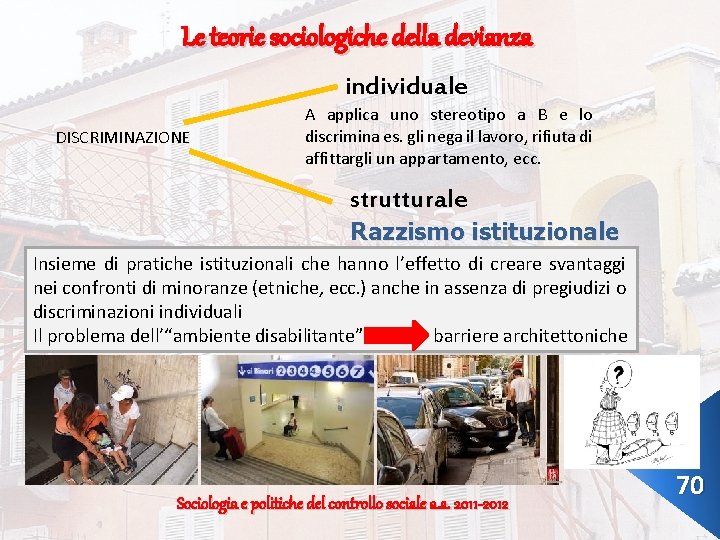 Le teorie sociologiche della devianza individuale DISCRIMINAZIONE A applica uno stereotipo a B e