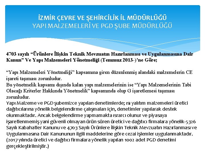 İZMİR ÇEVRE VE ŞEHİRCİLİK İL MÜDÜRLÜĞÜ YAPI MALZEMELERİ VE PGD ŞUBE MÜDÜRLÜĞÜ 4703 sayılı