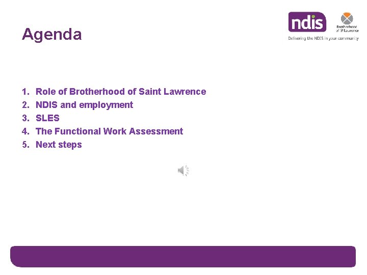 Agenda 1. 2. 3. 4. 5. Role of Brotherhood of Saint Lawrence NDIS and