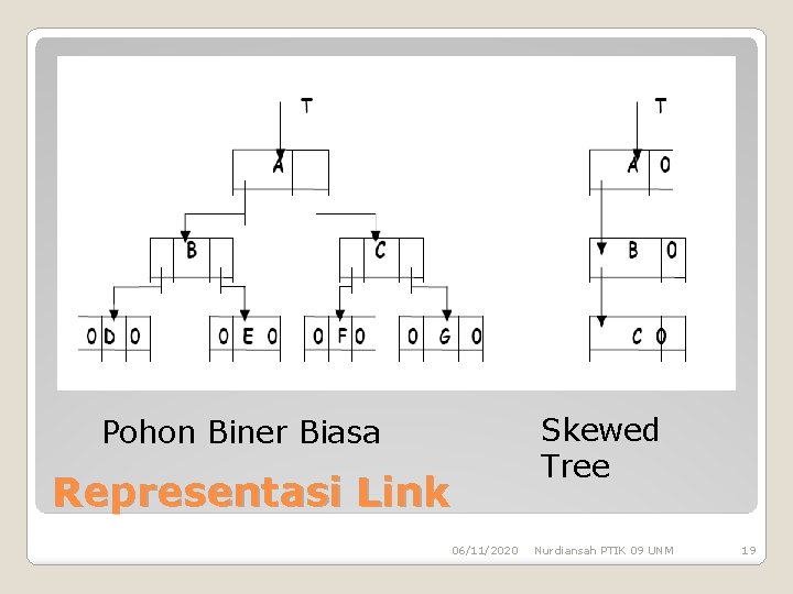 Skewed Tree Pohon Biner Biasa Representasi Link 06/11/2020 Nurdiansah PTIK 09 UNM 19 