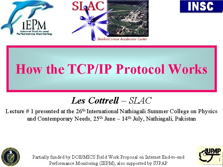 How the TCP/IP Protocol Works Les Cottrell – SLAC Lecture # 1 presented at