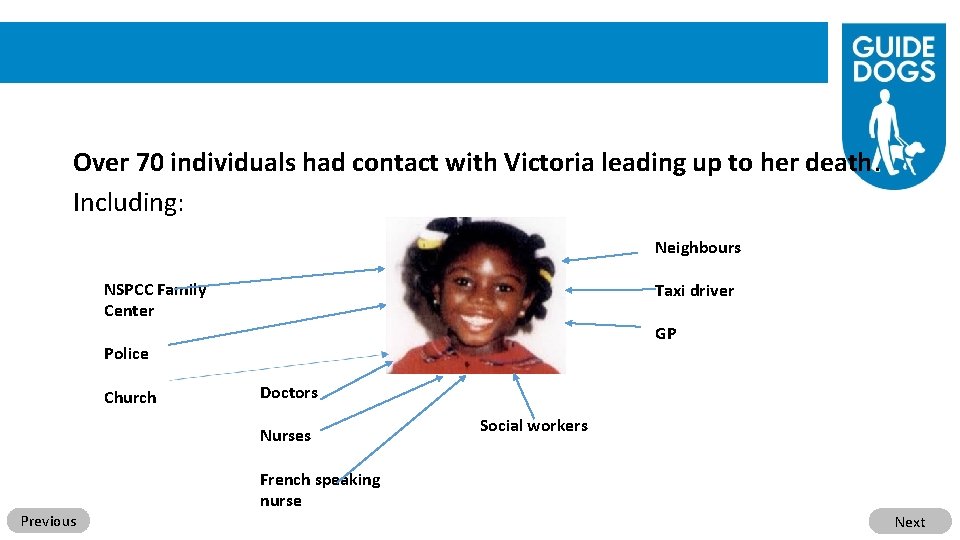 Over 70 individuals had contact with Victoria leading up to her death. Including: Neighbours