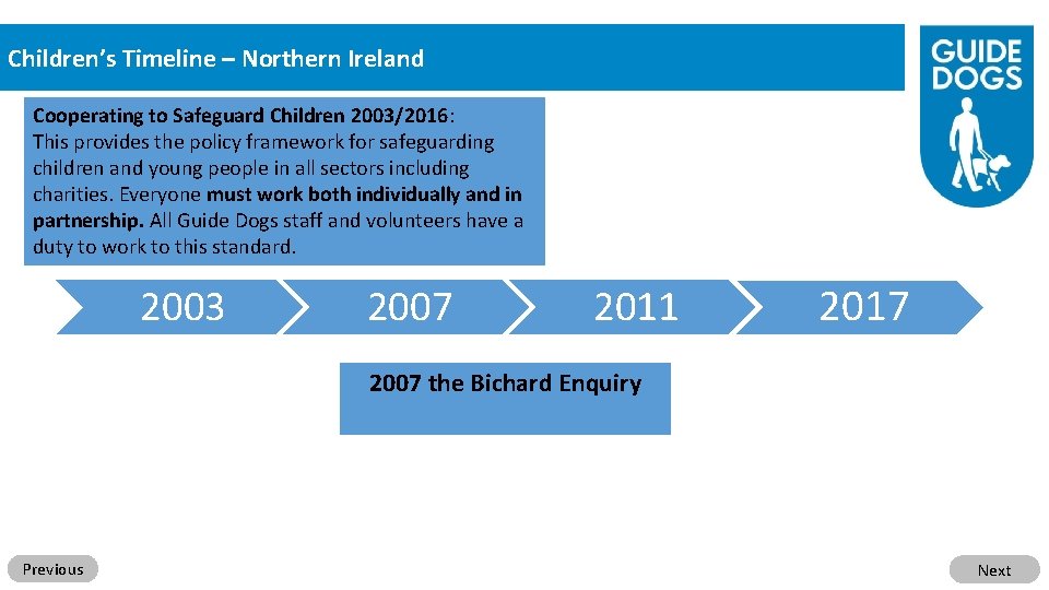 Children’s Timeline – Northern Ireland Cooperating to Safeguard Children 2003/2016: This provides the policy