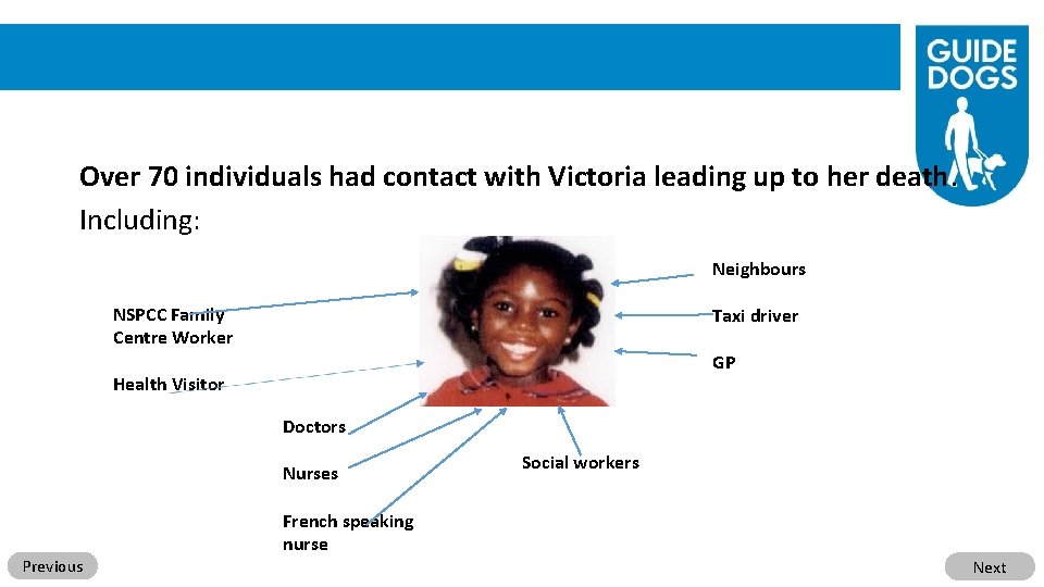 Over 70 individuals had contact with Victoria leading up to her death. Including: Neighbours