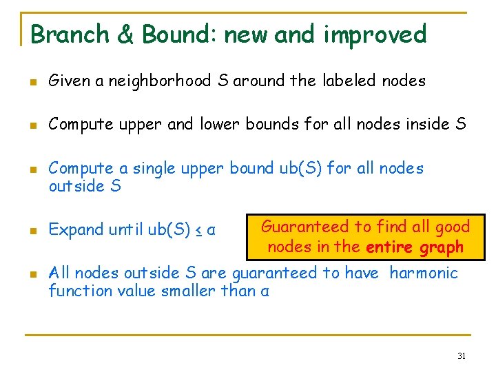 Branch & Bound: new and improved n Given a neighborhood S around the labeled